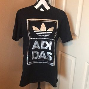 adidas black with silver foil logo t shirt